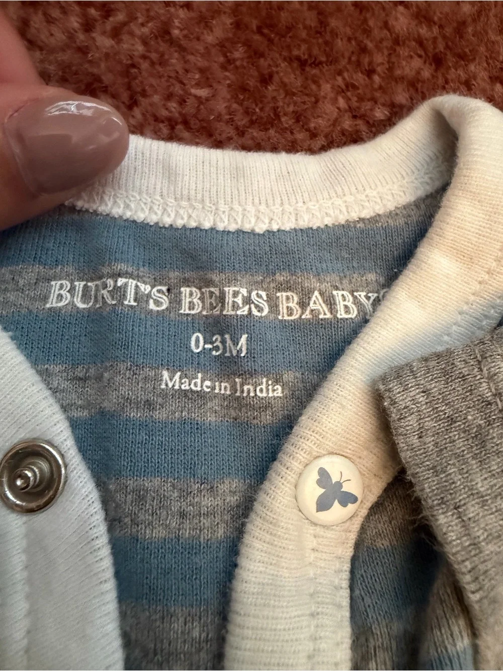 Burt's Bees Baby Gray & Blue Short Sleeve Bee Patch One-Piece